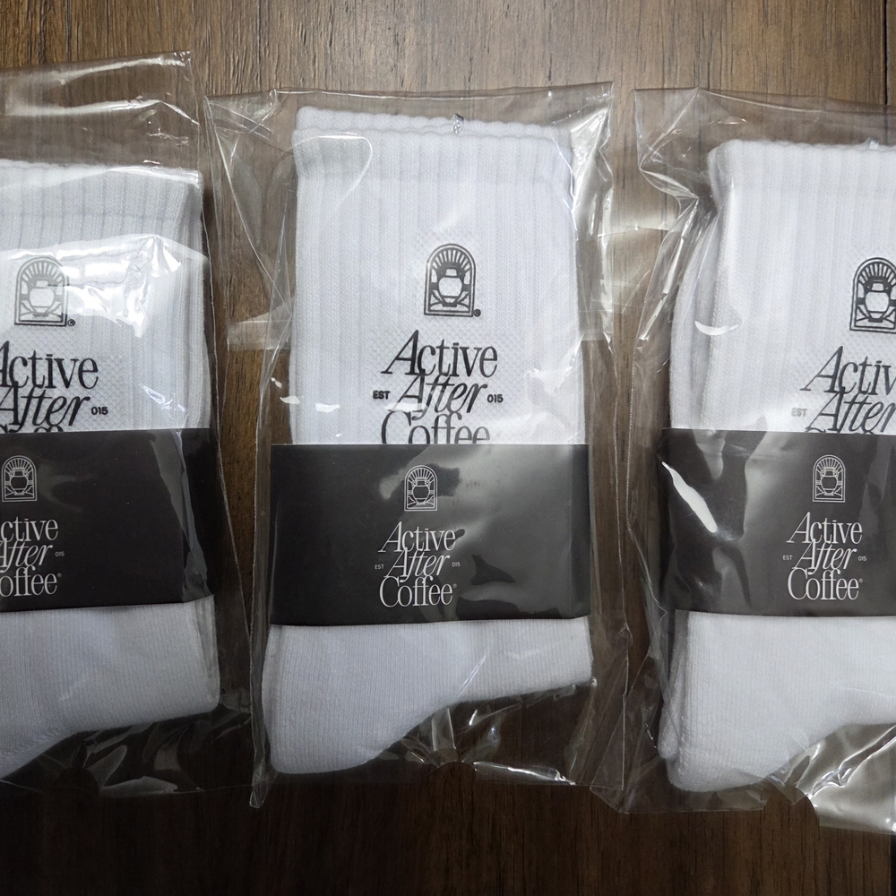 NWT Active After Coffee White Men's Crew Socks One Size Lot Of 3